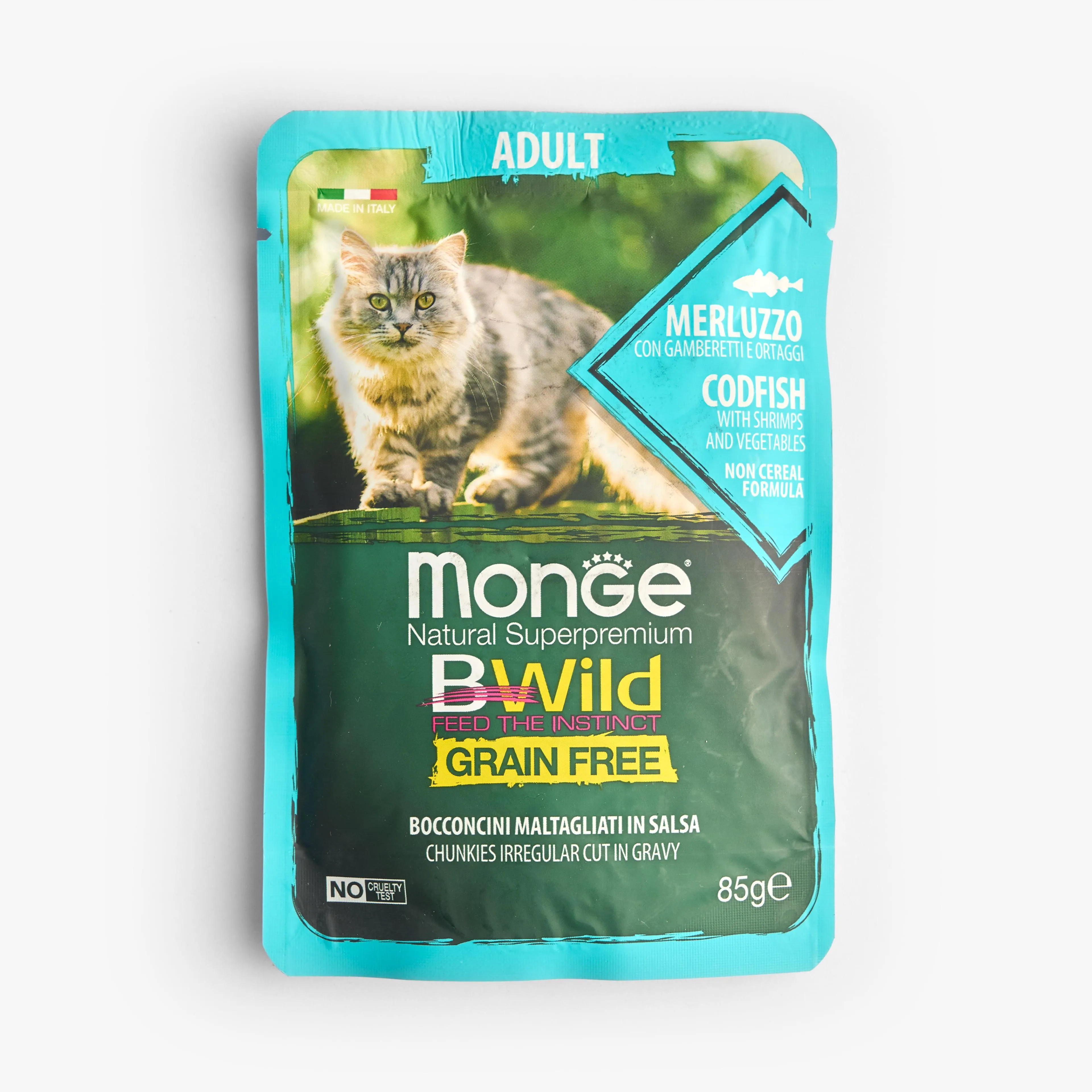 Корм Monge BWild Wet Food влажный с треской, креветками и овощами для взрослых кошек, 85 г