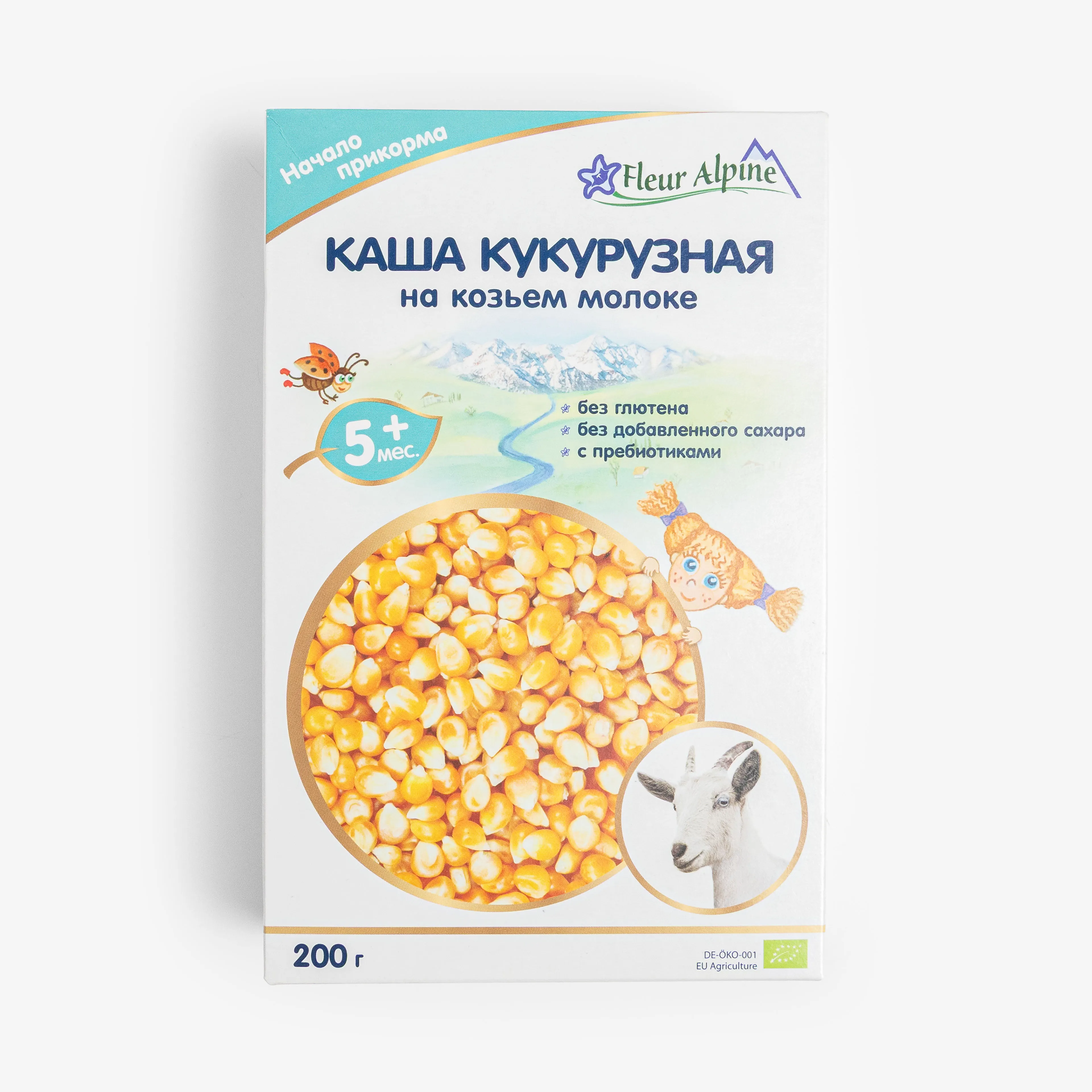 Каша Fleur Alpine кукурузная органическая с пребиотиками на козьем молоке от 5+ месяцев, 200 г