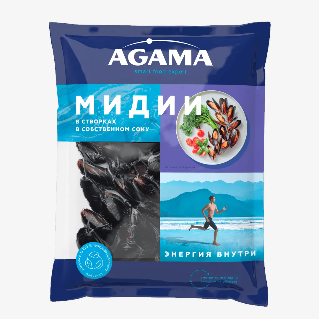 Мидии AGAMA в створках в собственном соку 450 г
