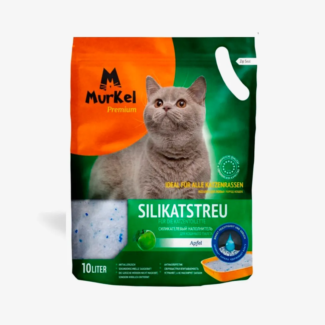 Силикагелевый наполнитель Murkel для кошачьего туалета (яблоко) 10 л, 4,5кг