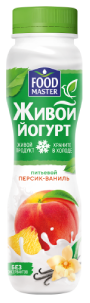 Живой Питьевой йогурт со вкусом персика и ванили 1% FoodMaster 280 мл