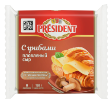 Сыр плавленый President С грибами ломтевой 40% 150 г
