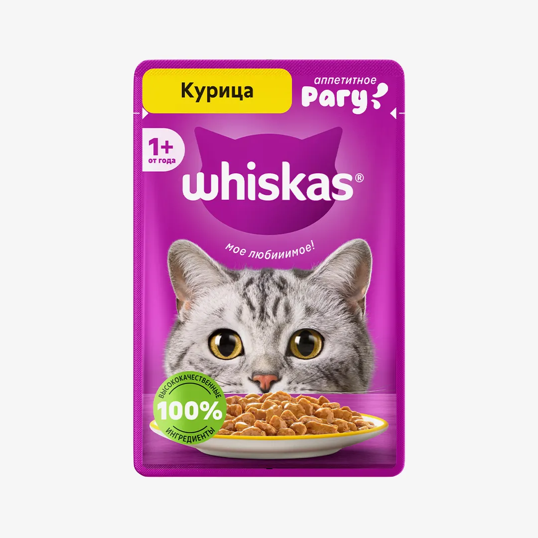 Влажный корм Whiskas для взрослых кошек рагу с курицей, 75 г