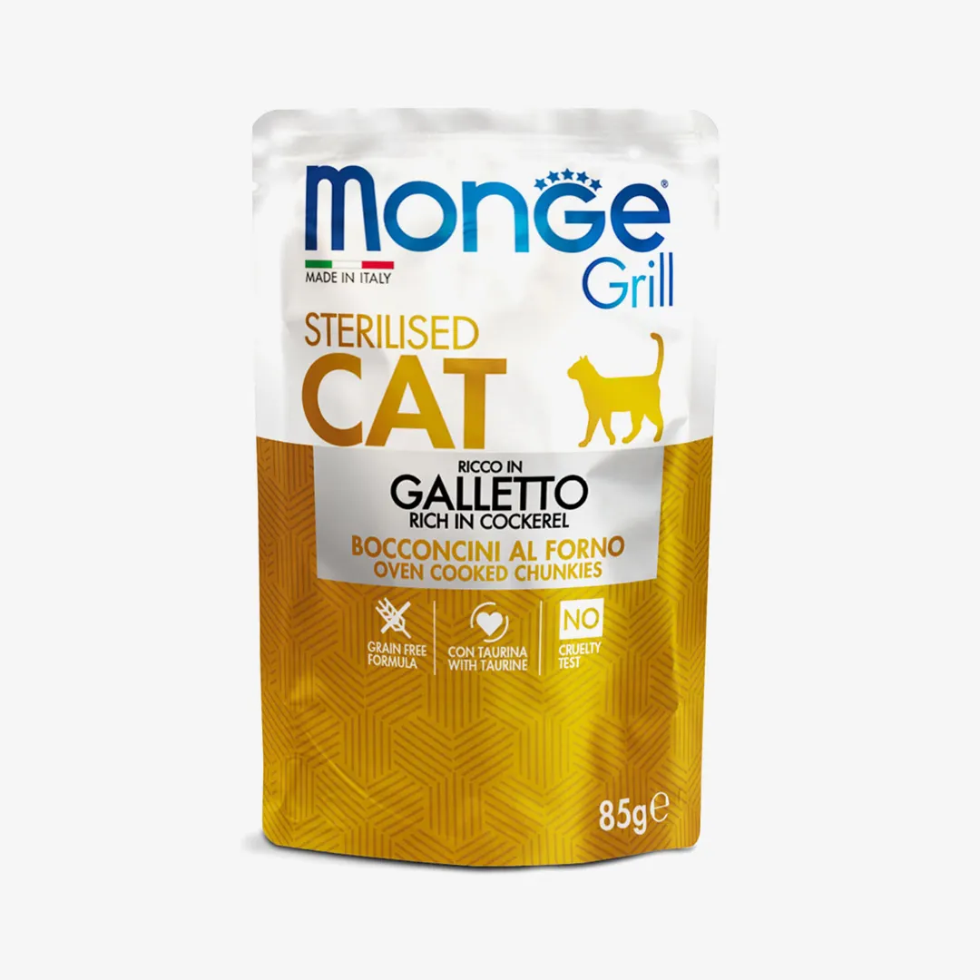 Влажные кусочки Monge cat grill для стерилизованных кошек с петухом, 85 г