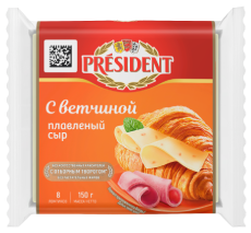 Сыр плавленый President С ветчиной ломтевой 40% 150 г