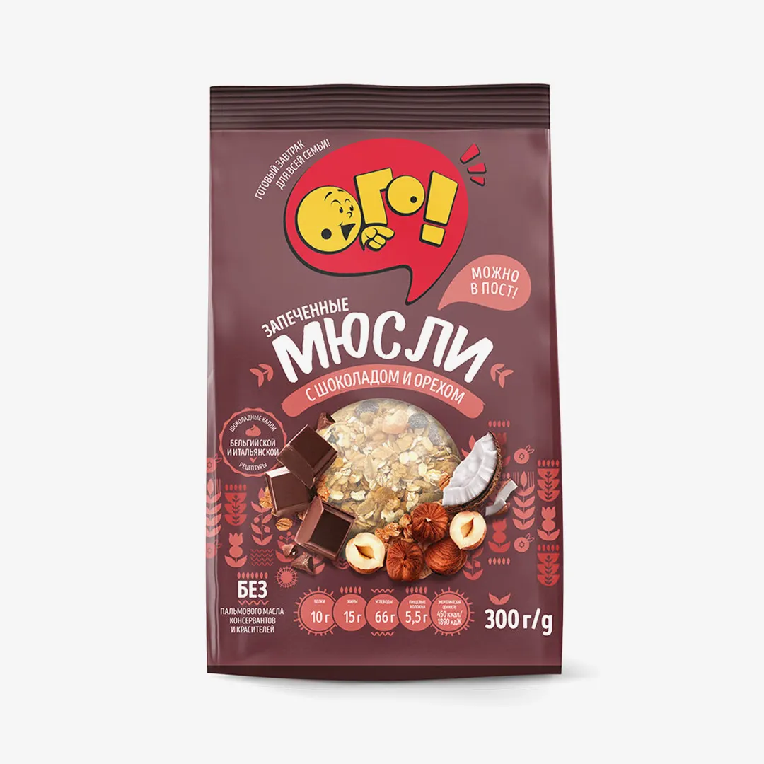 Мюсли Ого! запеченные с шоколадом и орехом 300 г