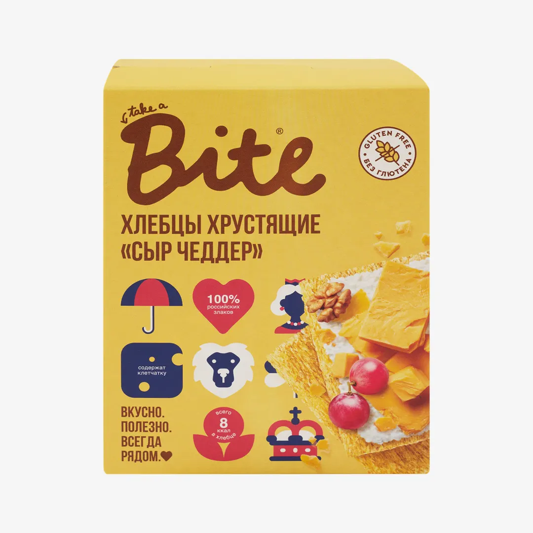 Хлебцы Bite хрустящие кукурузно-рисовые сыр чеддер, 100 г