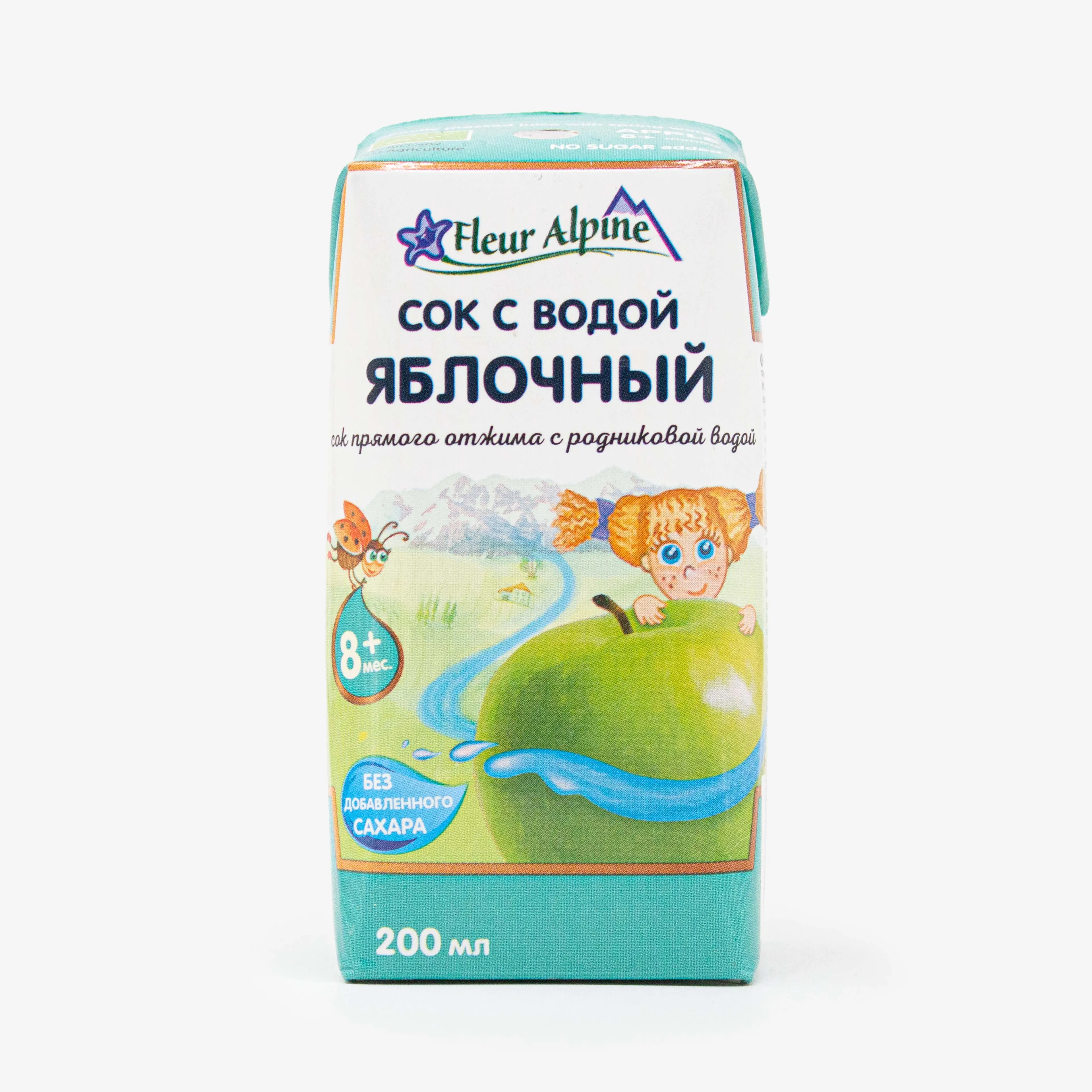  Сок органический Fleur Alpine яблочный с родниковой водой от 8+ месяцев, 200 мл
