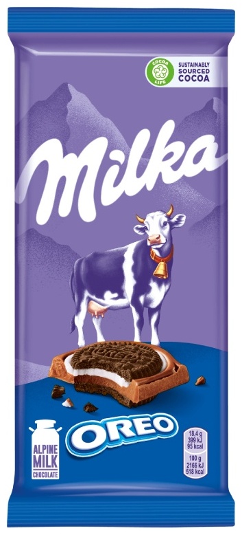 Шоколад Milka с круглым печеньем Oreo c начинкой со вкусом ванили, 92 г