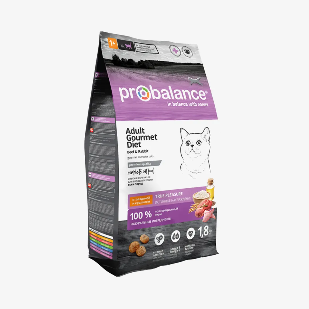 Корм Probalance Gourmet Diet сухой для кошек с говядиной и кроликом, 1,8 кг