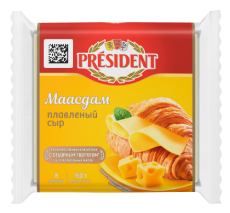 Сыр плавленый President "Маасдам" ломтевой 40% 150 г