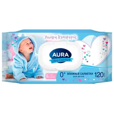 Aura Влажные салфетки детские с клапаном 120шт