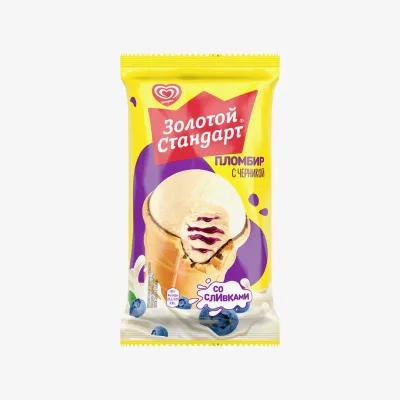 Мороженое Инмарко Золотой Cтандарт стаканчик пломбир с черникой, 80 г