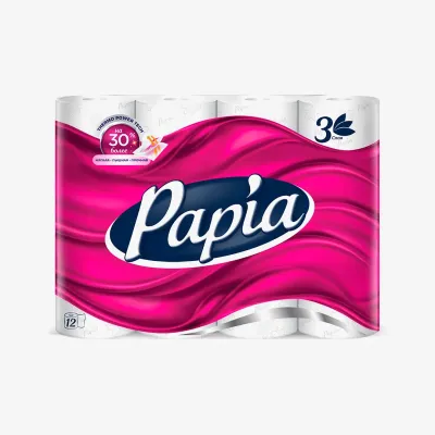 Бумага туалетная Papia white 3 слойная, 12 шт