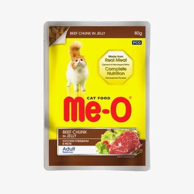 Влажный корм Me-O кусочки говядина в желе, 80 г