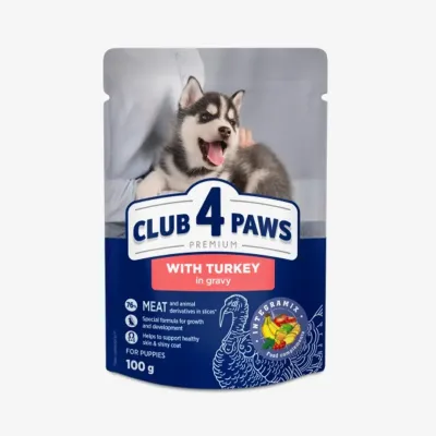 Корм Club4Paws с индейкой в соусе для щенков, 100 г