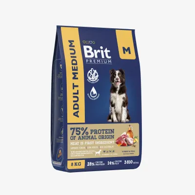 Сухой корм Brit Dog Adult Medium с индейкой и телятиной для собак, 8 кг