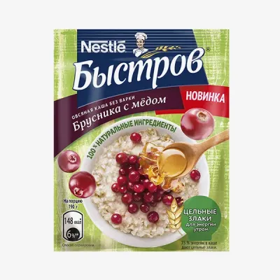 Каша Быстров овсяная с брусникой и медом, 40 г