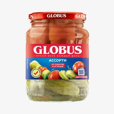 Ассорти Globus из маринованных томатов и огурцов, 720 мл