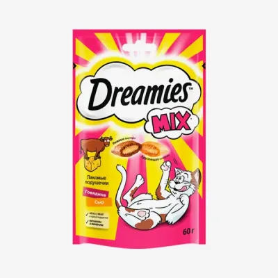 Лакомство Dreamies Mix с говядиной и сыром для взрослых кошек, 60 г