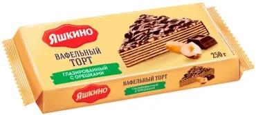 Яшкино торт вафельный глазированный с орешками 250
