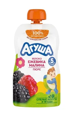Пюре детское «Агуша» Яблоко, ежевика и малина, 90 г