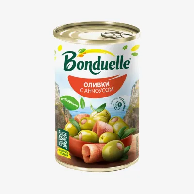 Оливки Bonduelle Мансанилья с анчоусом, 314 мл