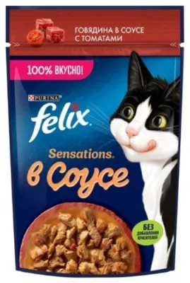 Felix Sensations кусочки в соусе говядина, томаты 75 г