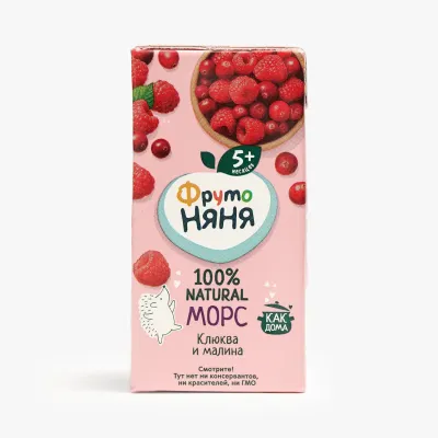 Морс ФрутоНяня клюква и малина, 200 мл
