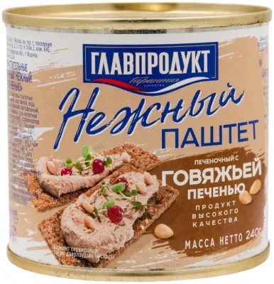 Главпродукт паштет Нежный с говяжьей печенью 240 г