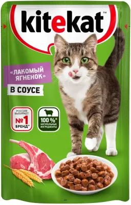 Влажный корм Kitekat для взрослых кошек со вкусом ягнёнка в соусе, 85 г