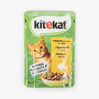 Влажный корм Kitekat полнорационный для взрослых кошек, курица в соусе, 85 г