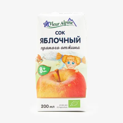  Сок органический Fleur Alpine яблоко прямого отжима от 8+ месяцев, 200 мл