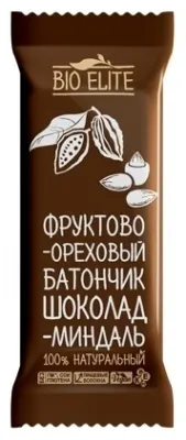 Bio Elite батончик фруктово- ореховый шоколад, миндаль 1 ШТ