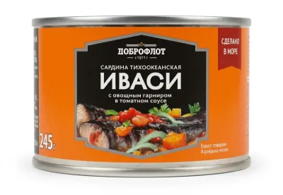 «Доброфлот» Сардина тихоокеанская (иваси) с овощным гарниром в томатном соусе, 245 г