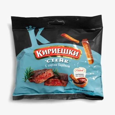 Сухари Кириешки ржаные со вкусом стейка 60 г + соус барбекю 25 мл