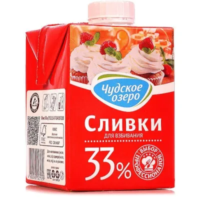 Сливки Чудское Озеро питьевые 33%