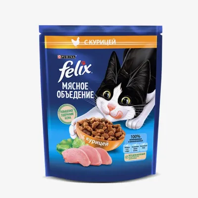 Сухой корм Felix мясное объедение для взрослых кошек, с курицей 600 г