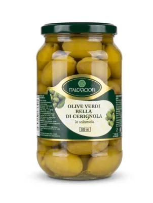 Оливки зеленые гигантские с косточкой Italcarciofi «Olive Verdi Bella di Cerignola in salamoia», 580 мл