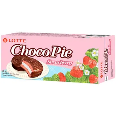 Пирожное LOTTE Chocolate Pie со вкусом клубники, 168 г