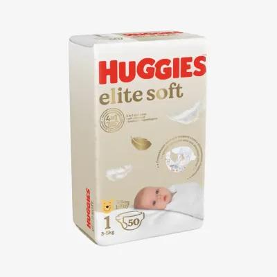 Подгузники Huggies Elite Soft для новорожденных 3-5 кг, 1 размер, унисекс, 50 шт