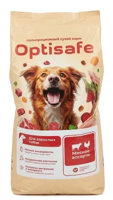 Сухой корм для взрослых собак Optisafe, мясное ассорти 10кг