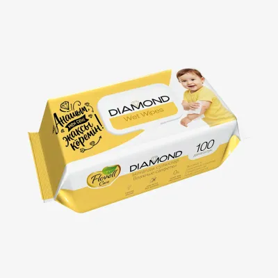 Салфетки Flovell care premium diamond влажные, без аромата, 100 шт