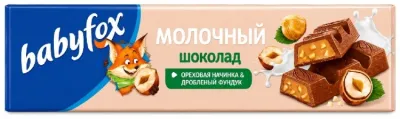 Babyfox с ореховой начинкой и дробленым фундуком шоколадный батончик молочный 45 г