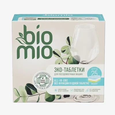 Таблетки BioMio для посудомоечной машины All in One с эфирным маслом эвкалипта, 25 х 16 г