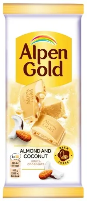 Alpen Gold миндаль и кокос шоколадная плитка белый 80 г