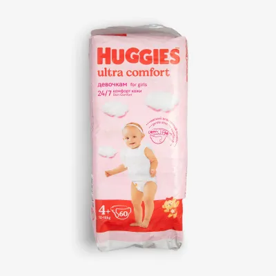 Подгузники Huggies Ultra Comfort 4+ девочкам (10-16 кг) 60 шт