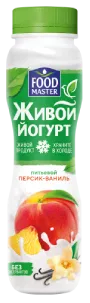 Живой Питьевой йогурт со вкусом персика и ванили 1% FoodMaster 280 мл