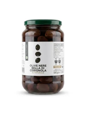 Оливки черные гигантские с косточкой Italcarciofi «Olive Nere Bella di Cerignola al naturale», 540 г