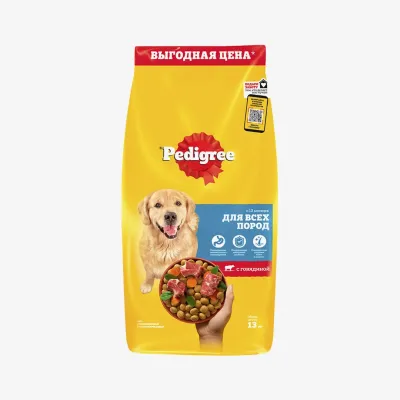 Корм Pedigree Говядина и рис с овощами для взрослых собак 13 кг